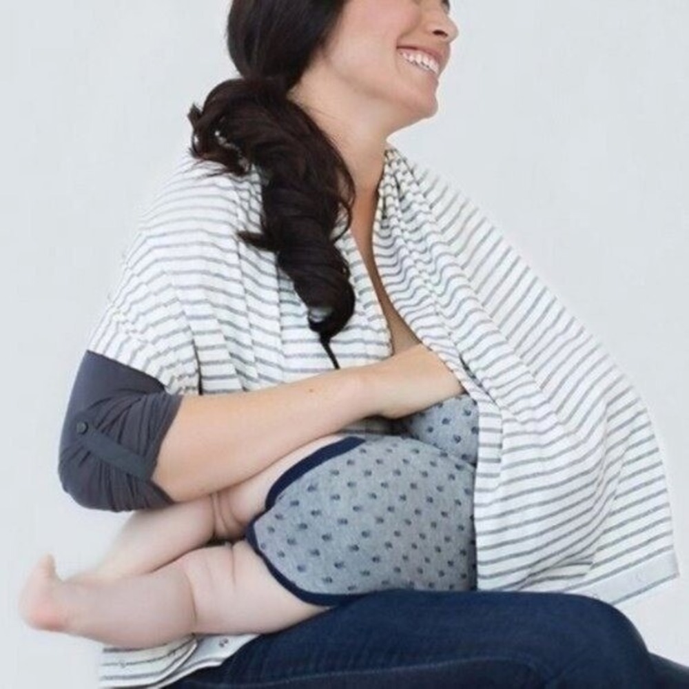 Nuroo Nursing Scarf Gray White Stripe Convertible Breastfeeding Cover Soft